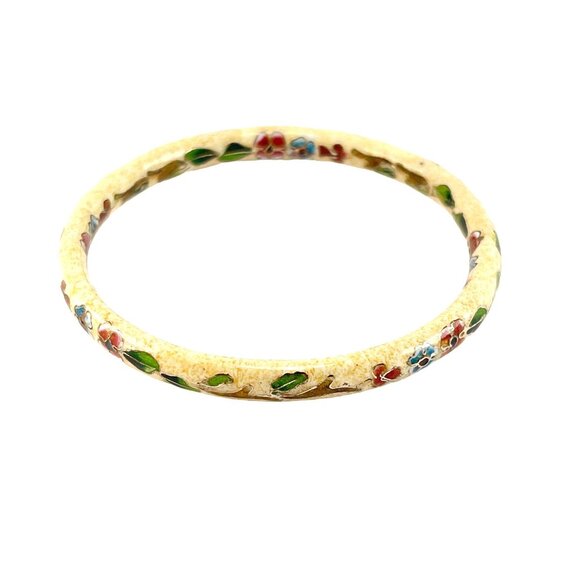 Vintage Chinese Cloisonné Enamel Floral Bangle Bracelet - Picture 2 of 9
